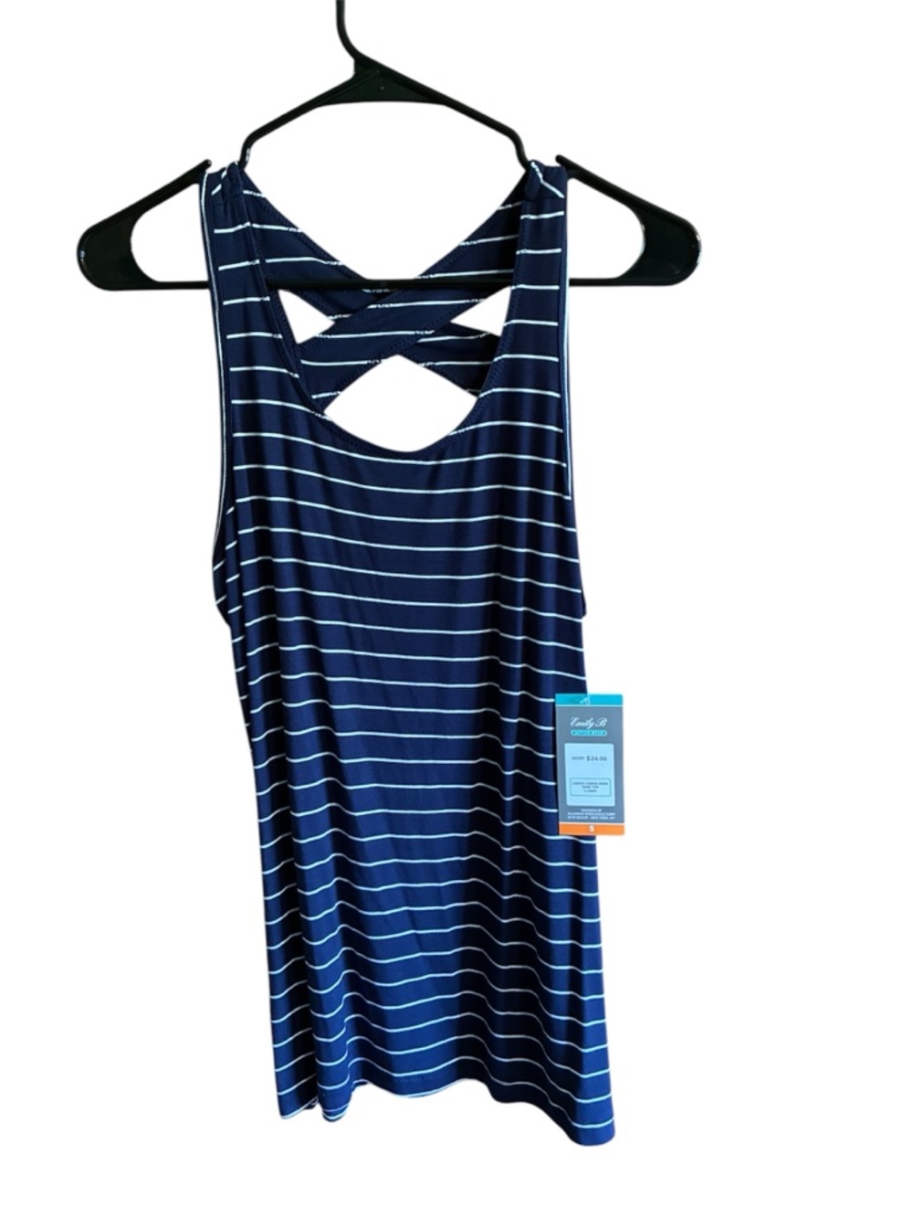 Striped Navy Blue Tank Top with Crisscross Back